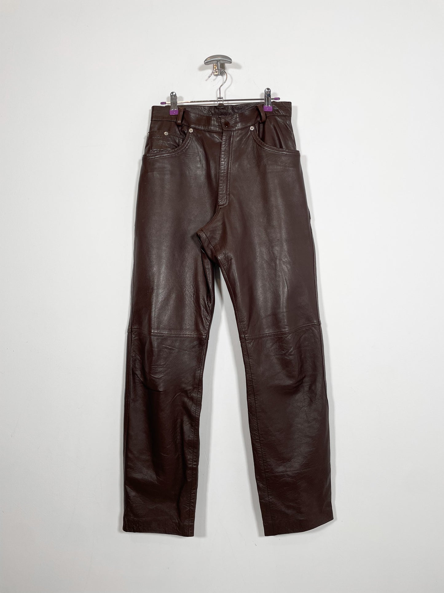 Pantalón de cuero marrón - Talla 38 - Caramelo Vintage