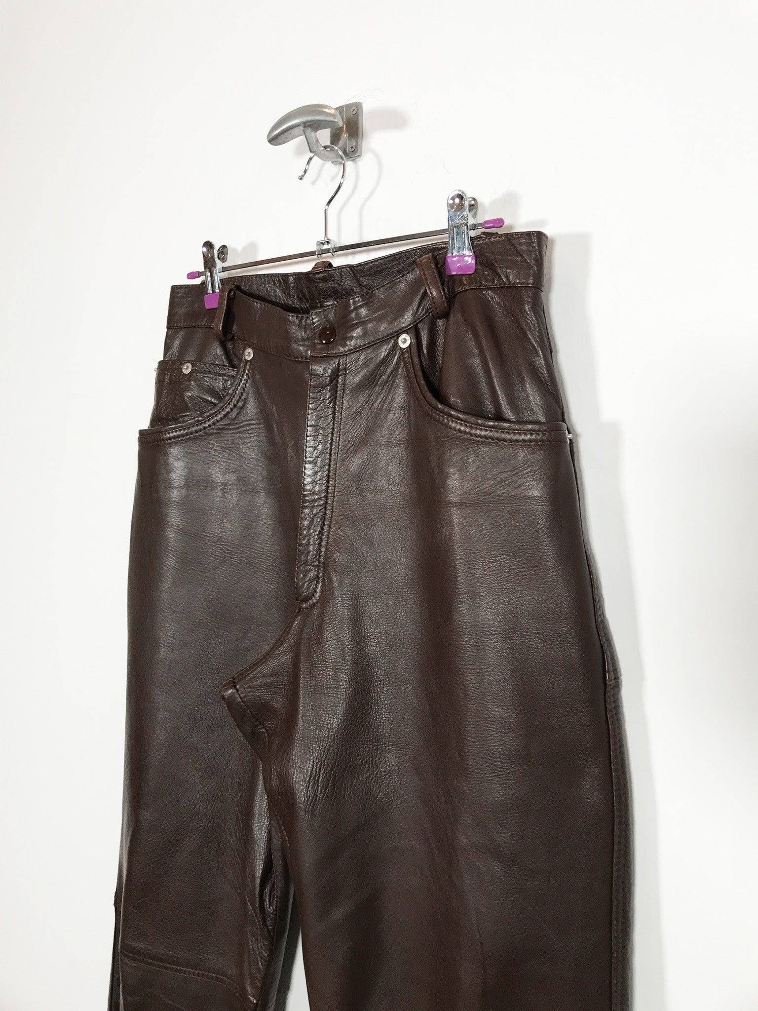 Pantalón de cuero marrón - Talla 38 - Caramelo Vintage